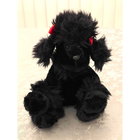 Dan Dee Collectors Choice Plush Black Poodle Puppy Dog Stuffed Animal Red Bows - Picture 1 of 9